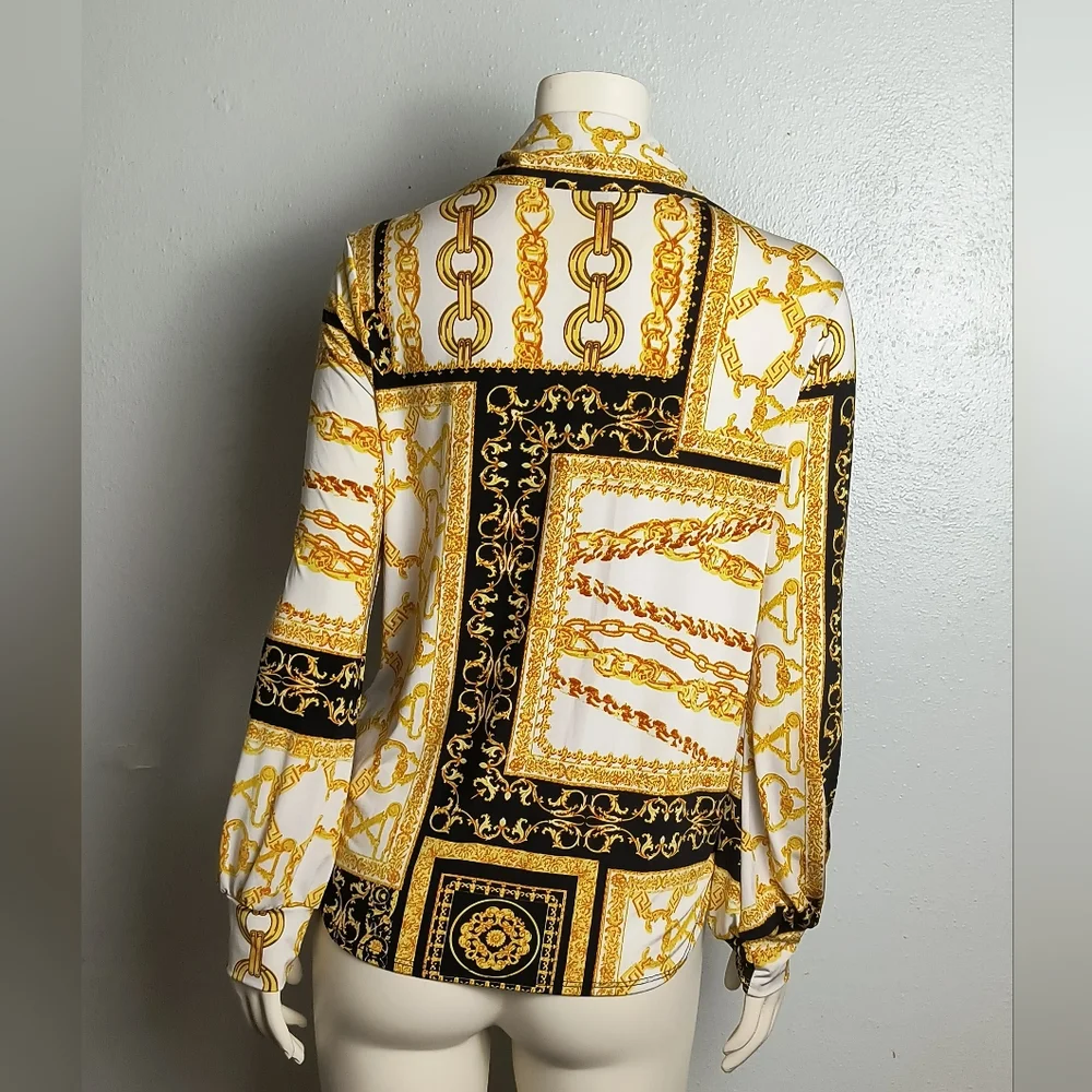 Gibiu Baroque Print Shirt Size S Cuff Sleeves
